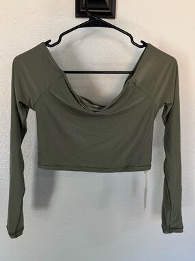 aerie SmoothEZ Olive Green Active Top — White Logo